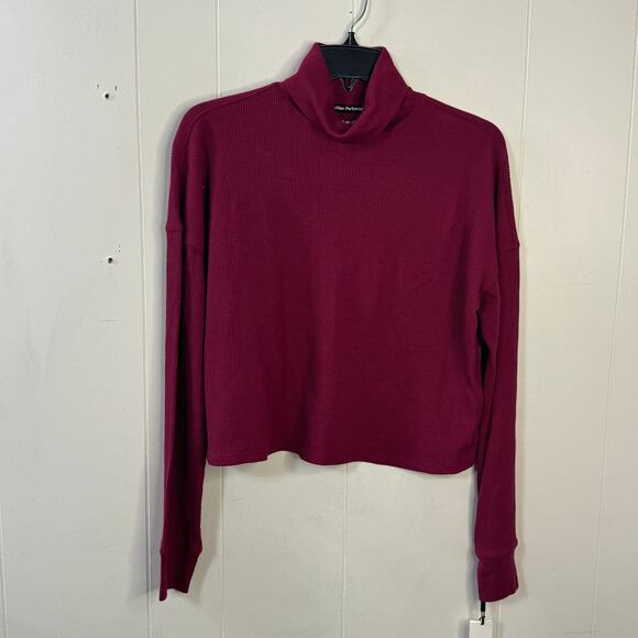 Calvin Klein Womens Thermal Knit Top Small Red Cropped Long Sleeve Turtleneck - Picture 1 of 9